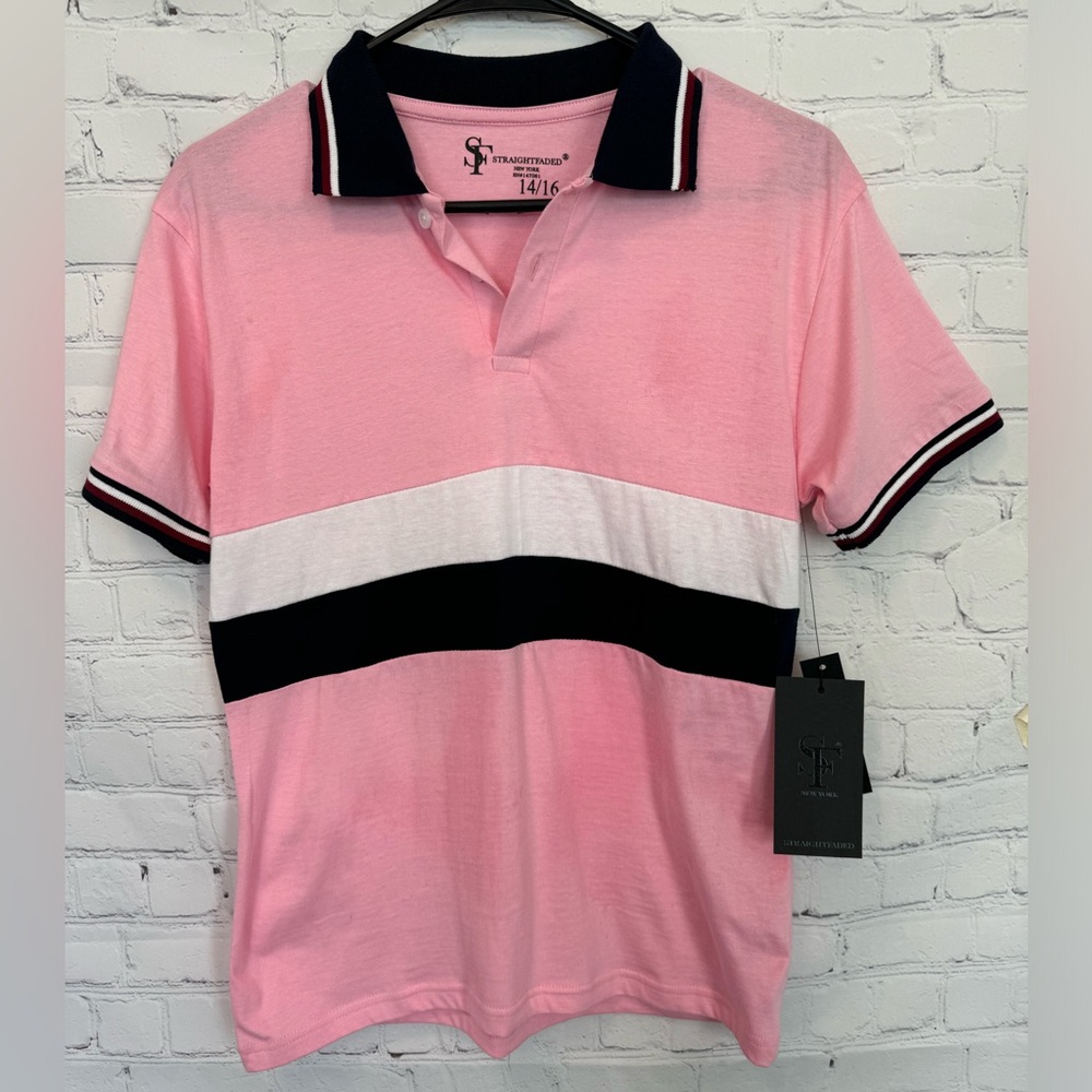 NWT Straightforward big boys pink,short sleeve shirt size 14/16
